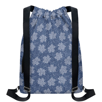 Maple Leaf Denim Jeans Pattern Print Drawstring Backpack