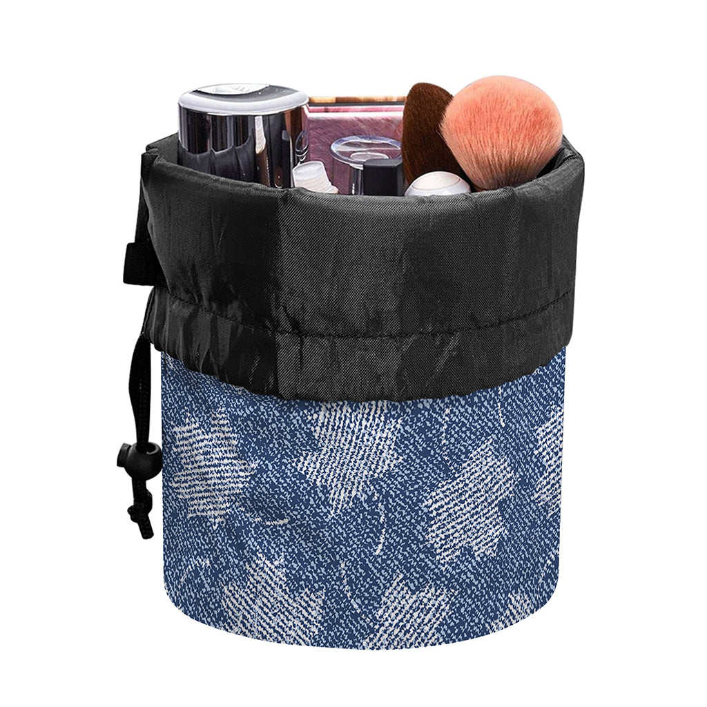 Maple Leaf Denim Jeans Pattern Print Drawstring Makeup Bag