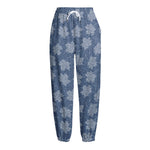 Maple Leaf Denim Jeans Pattern Print Fleece Lined Knit Pants