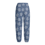 Maple Leaf Denim Jeans Pattern Print Fleece Lined Knit Pants