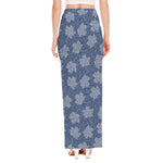 Maple Leaf Denim Jeans Pattern Print High Slit Maxi Skirt
