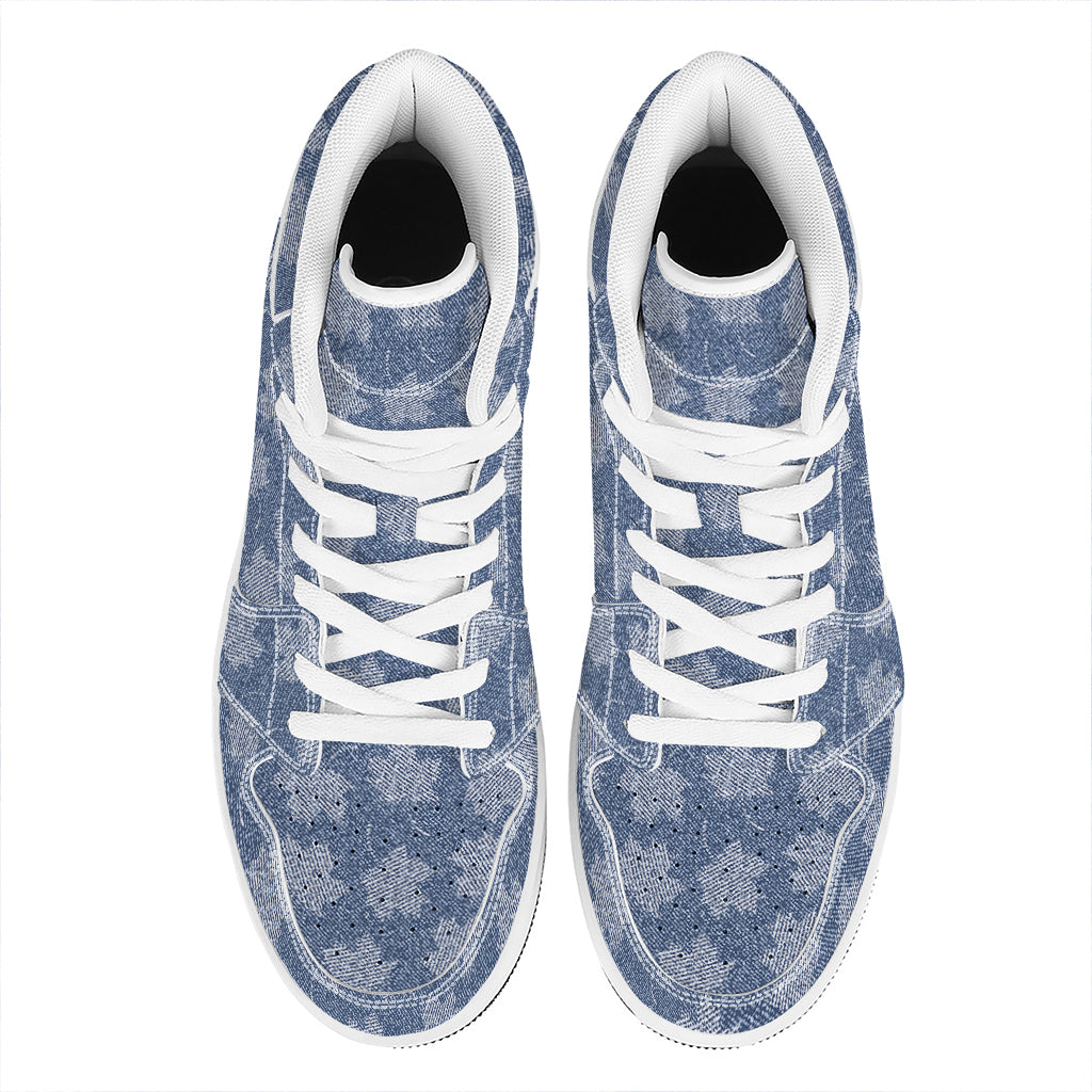 Maple Leaf Denim Jeans Pattern Print High Top Leather Sneakers
