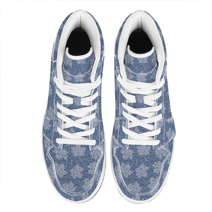 Maple Leaf Denim Jeans Pattern Print High Top Leather Sneakers