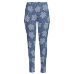 Maple Leaf Denim Jeans Pattern Print High-Waisted Pocket Leggings