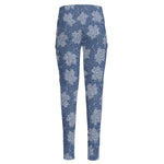 Maple Leaf Denim Jeans Pattern Print High-Waisted Pocket Leggings