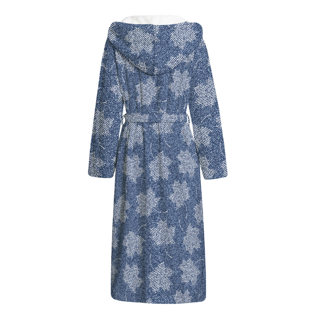 Maple Leaf Denim Jeans Pattern Print Hooded Bathrobe