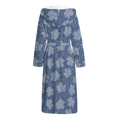 Maple Leaf Denim Jeans Pattern Print Hooded Bathrobe