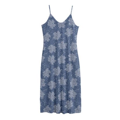 Maple Leaf Denim Jeans Pattern Print Jersey Midi Cami Dress