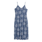 Maple Leaf Denim Jeans Pattern Print Jersey Midi Cami Dress