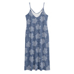Maple Leaf Denim Jeans Pattern Print Jersey Midi Cami Dress