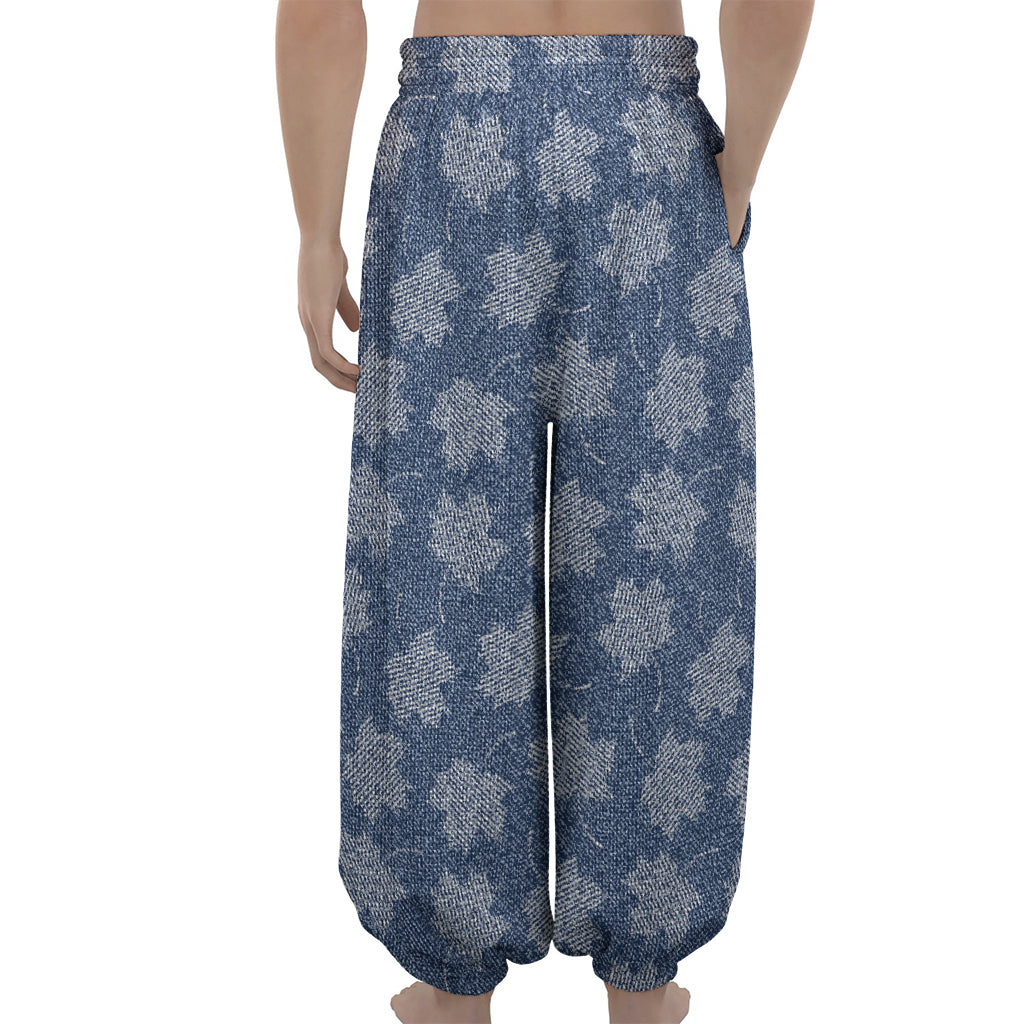Maple Leaf Denim Jeans Pattern Print Lantern Pants