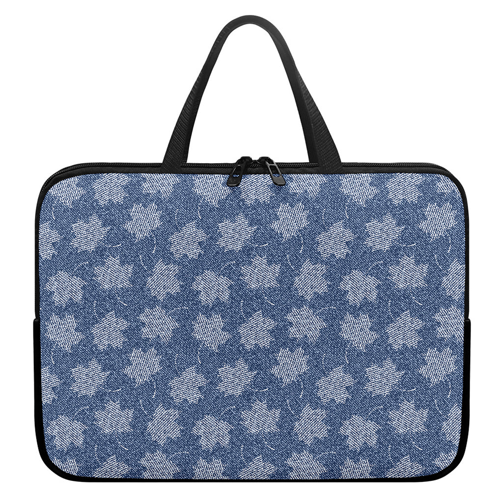 Maple Leaf Denim Jeans Pattern Print Laptop Sleeve With Handle