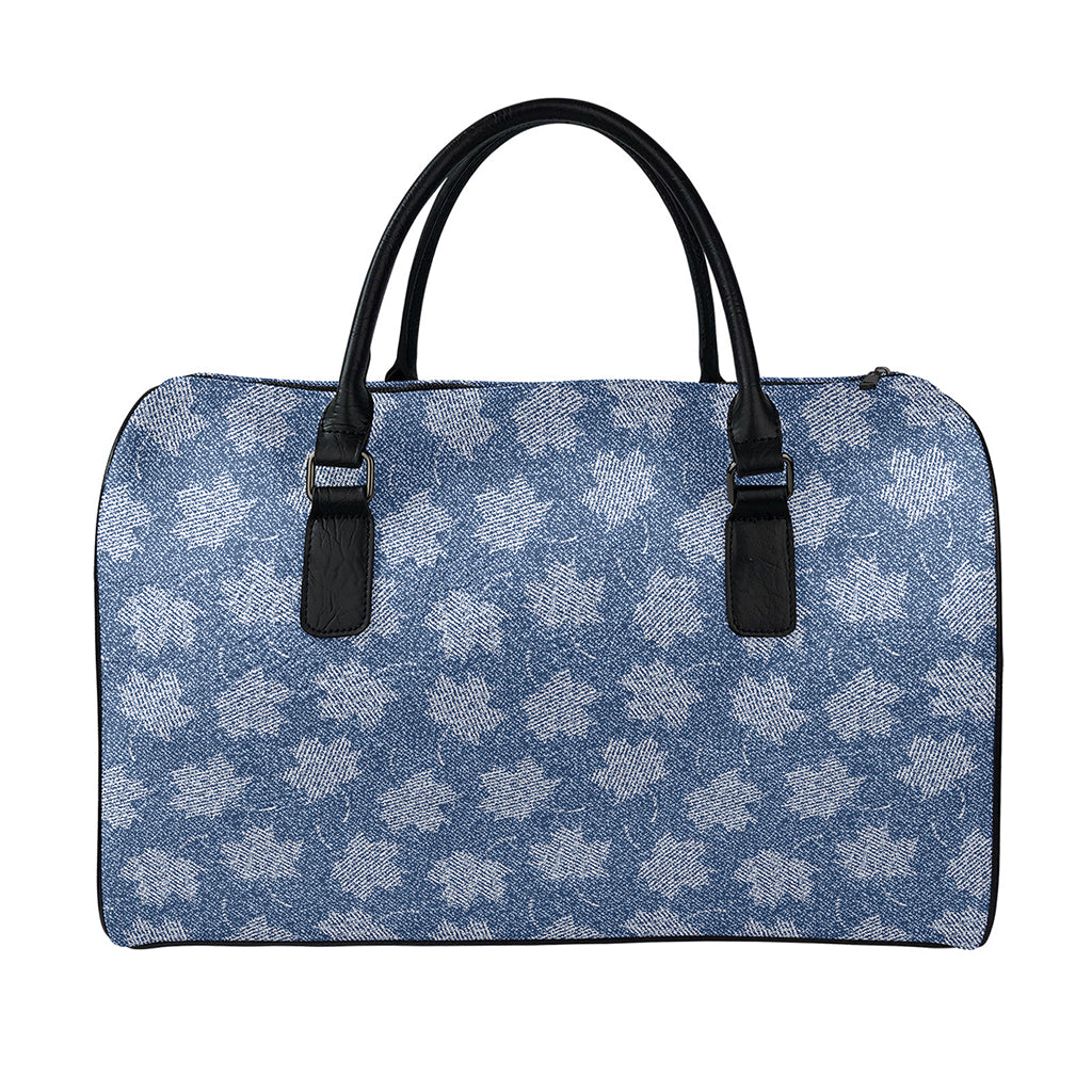 Maple Leaf Denim Jeans Pattern Print Leather Duffle Bag