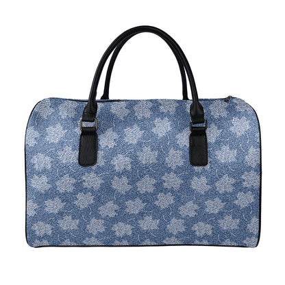 Maple Leaf Denim Jeans Pattern Print Leather Duffle Bag