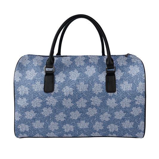 Maple Leaf Denim Jeans Pattern Print Leather Duffle Bag