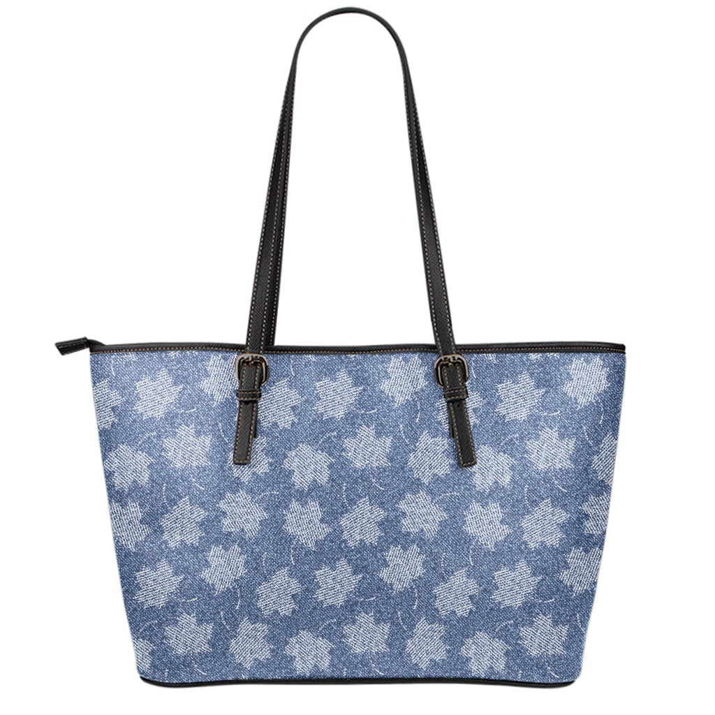 Maple Leaf Denim Jeans Pattern Print Leather Tote Bag