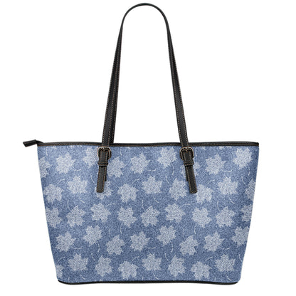 Maple Leaf Denim Jeans Pattern Print Leather Tote Bag