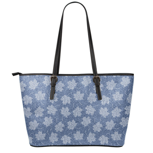 Maple Leaf Denim Jeans Pattern Print Leather Tote Bag