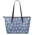 Maple Leaf Denim Jeans Pattern Print Leather Tote Bag