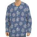 Maple Leaf Denim Jeans Pattern Print Long Sleeve Baseball Jersey