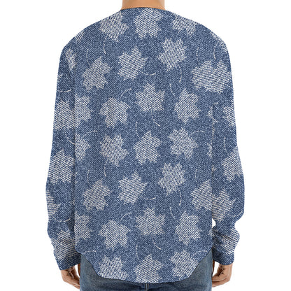 Maple Leaf Denim Jeans Pattern Print Long Sleeve Baseball Jersey
