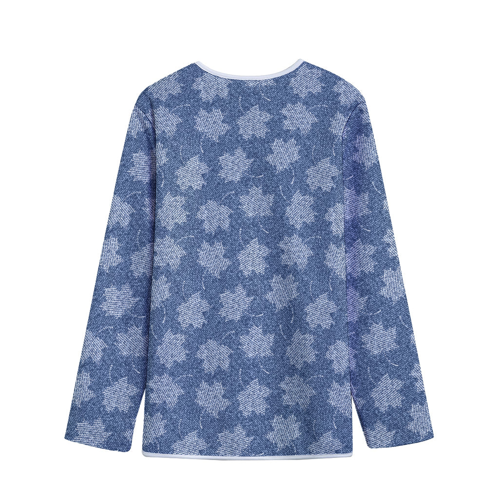 Maple Leaf Denim Jeans Pattern Print Long Sleeve Short Coat