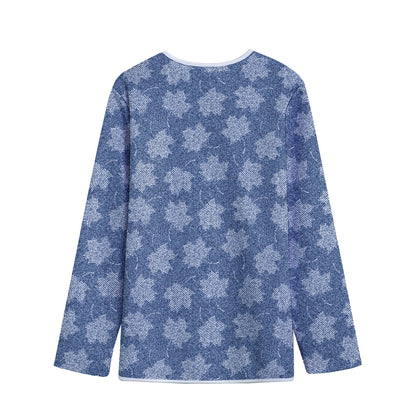 Maple Leaf Denim Jeans Pattern Print Long Sleeve Short Coat