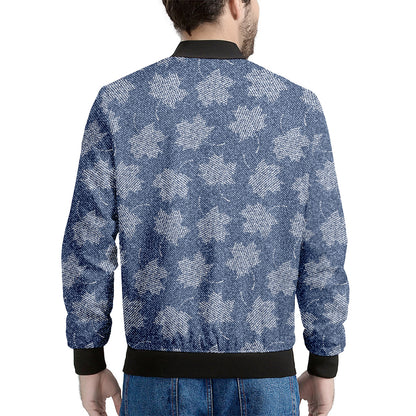 Maple Leaf Denim Jeans Pattern Print Men's Bomber Jacket