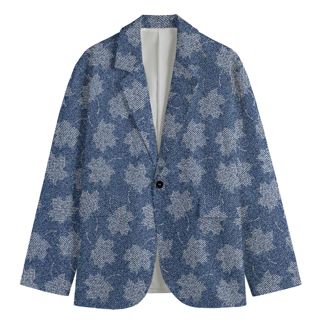Maple Leaf Denim Jeans Pattern Print Men's Cotton Blazer