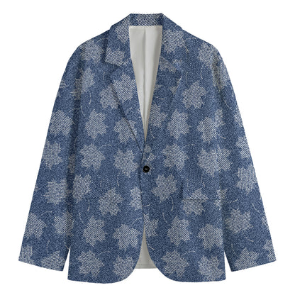 Maple Leaf Denim Jeans Pattern Print Men's Cotton Blazer