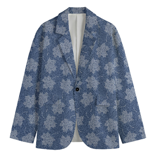 Maple Leaf Denim Jeans Pattern Print Men's Cotton Blazer