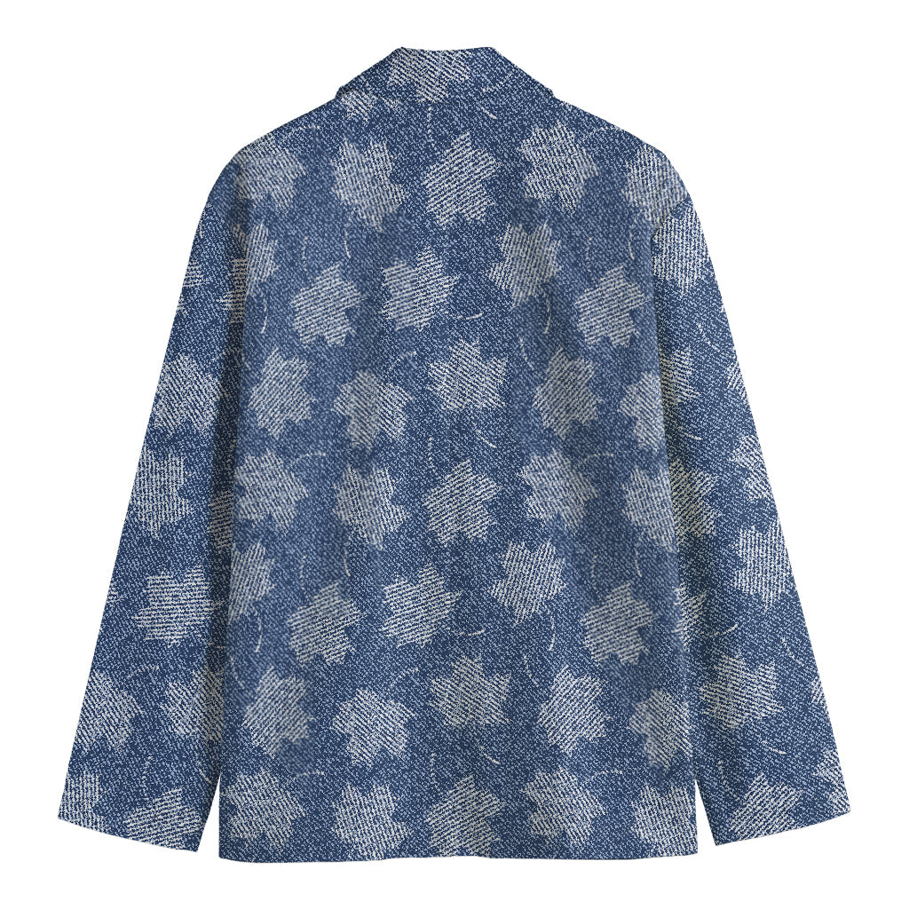Maple Leaf Denim Jeans Pattern Print Men's Cotton Blazer