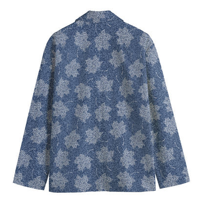Maple Leaf Denim Jeans Pattern Print Men's Cotton Blazer