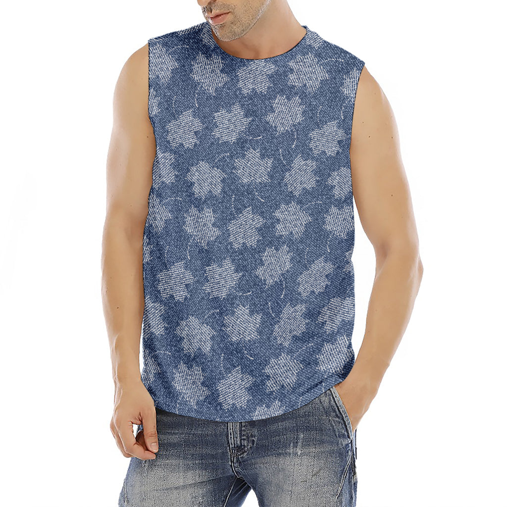 Maple Leaf Denim Jeans Pattern Print Men's Fitness Tank Top
