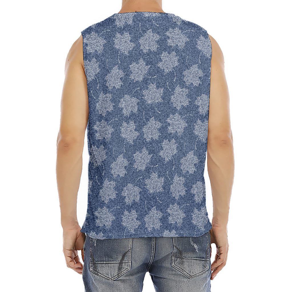 Maple Leaf Denim Jeans Pattern Print Men's Fitness Tank Top