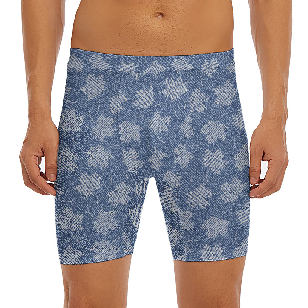 Maple Leaf Denim Jeans Pattern Print Men's Long Boxer Briefs