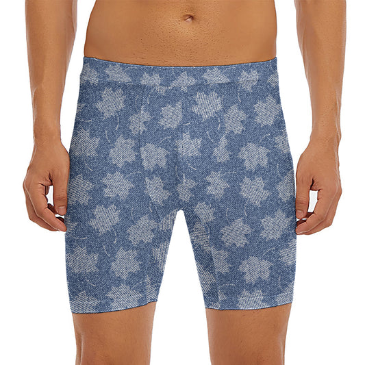 Maple Leaf Denim Jeans Pattern Print Men's Long Boxer Briefs