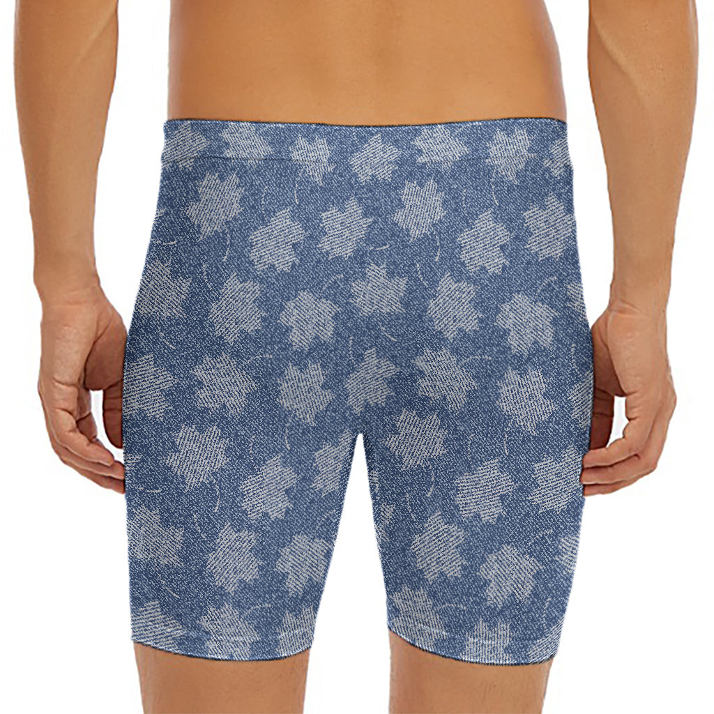 Maple Leaf Denim Jeans Pattern Print Men's Long Boxer Briefs