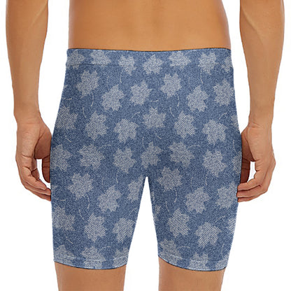 Maple Leaf Denim Jeans Pattern Print Men's Long Boxer Briefs