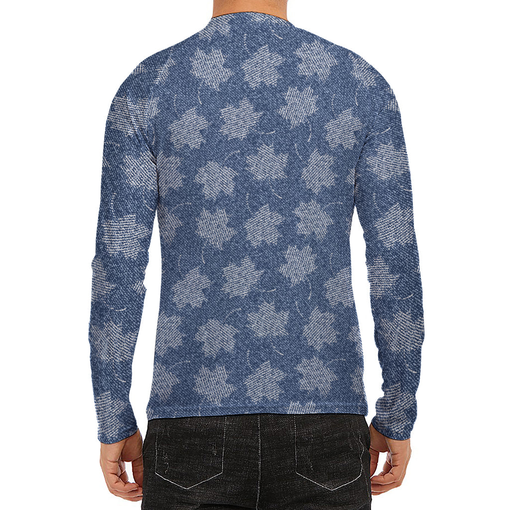 Maple Leaf Denim Jeans Pattern Print Men's Long Sleeve Rash Guard