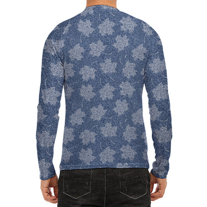 Maple Leaf Denim Jeans Pattern Print Men's Long Sleeve Rash Guard