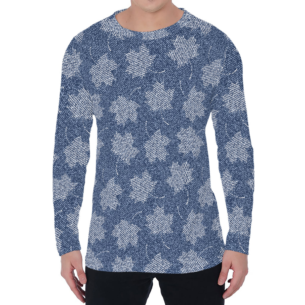 Maple Leaf Denim Jeans Pattern Print Men's Long Sleeve T-Shirt