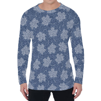 Maple Leaf Denim Jeans Pattern Print Men's Long Sleeve T-Shirt