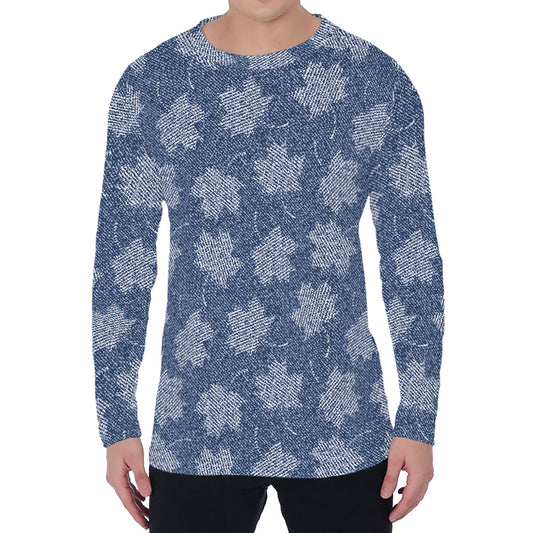 Maple Leaf Denim Jeans Pattern Print Men's Long Sleeve T-Shirt