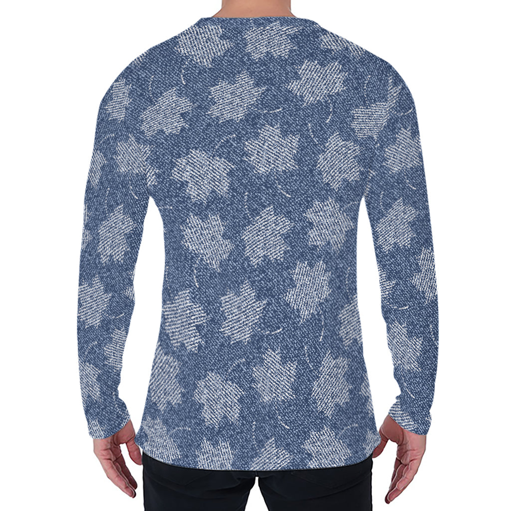 Maple Leaf Denim Jeans Pattern Print Men's Long Sleeve T-Shirt