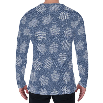 Maple Leaf Denim Jeans Pattern Print Men's Long Sleeve T-Shirt