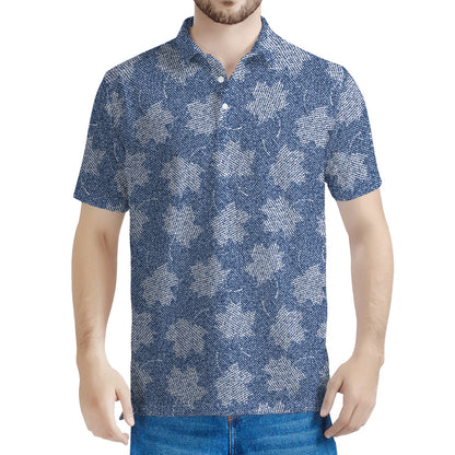 Maple Leaf Denim Jeans Pattern Print Men's Polo Shirt