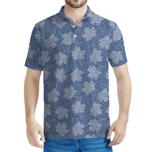 Maple Leaf Denim Jeans Pattern Print Men's Polo Shirt