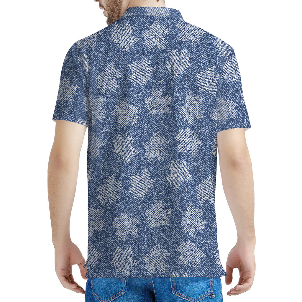 Maple Leaf Denim Jeans Pattern Print Men's Polo Shirt