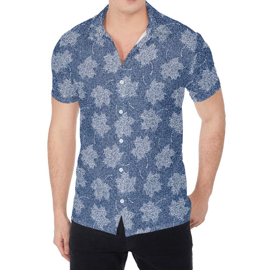 Maple Leaf Denim Jeans Pattern Print Men's Shirt